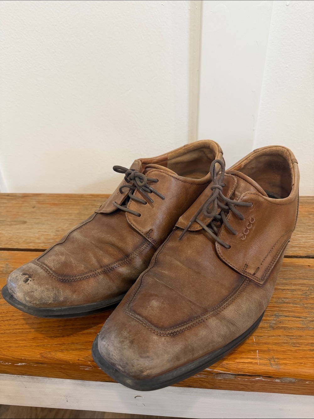Men’s Ecco Calcan Apron Toe Brown Leather Dress Shoes Size 12.5